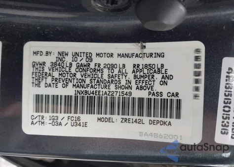 2010 Toyota Corolla S/Le/Xle из США, поврежденный, VIN 1NXBU4EE1AZ271549